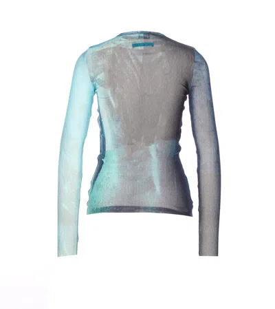 Jean Paul Gaultier Crew Neck Sheer Abstract Print Top In Blue
