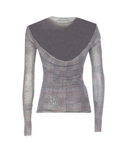 Jean Paul Gaultier Women Body Shadow And Prince Of Wales Print Mesh Top In Gray