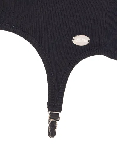 Jean Paul Gaultier Cotton Ribbed Bra With Lingerie Garter In Black