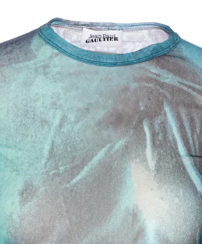 Jean Paul Gaultier Crew Neck Sheer Abstract Print Top In Blue