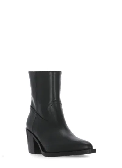Stuart Weitzman Leather Block Heel Ankle Boots With Pointed Toe In Black