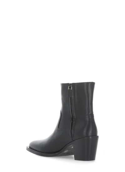 Stuart Weitzman Leather Block Heel Ankle Boots With Pointed Toe In Black