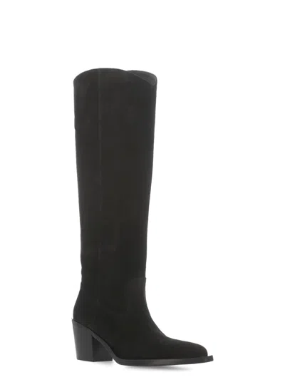 Stuart Weitzman Under-the-knee 5050 Suede And Fabric Boots In Black