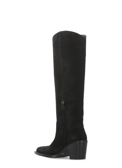 Stuart Weitzman Under-the-knee 5050 Suede And Fabric Boots In Black