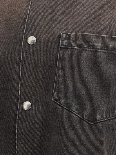 7 For All Mankind Long-sleeved Casual Shirt With Snap Button Closure In Black