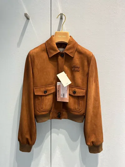 Miu Miu Patch Pocket Copped Jacket In Brown