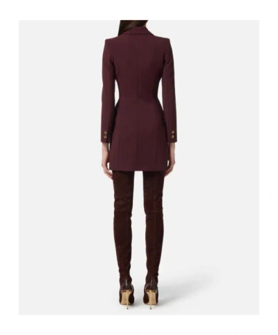 Elisabetta Franchi Midi Dress With Long Sleeves And Chain In Burgundy