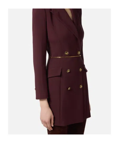 Elisabetta Franchi Midi Dress With Long Sleeves And Chain In Burgundy