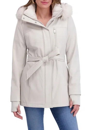 Kensie Softshell Belted Jacket In Multi