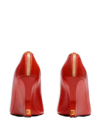 Balmain Zip Wedge Pumps In Lambskin Leather In Red