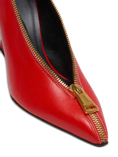 Balmain Zip Wedge Pumps In Lambskin Leather In Red