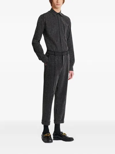 Balmain Crystal-stripes Trousers In Black