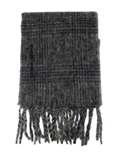 Samsoe & Samsoe Alex Checked Fringed Scarf In Gray