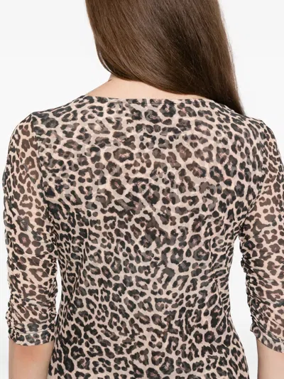 Johnny Was Ruched-sleeved Mesh Top In Animal Print