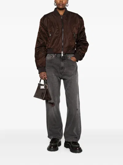 Gestuz Cropped Zip Bomber Jacket In Brown