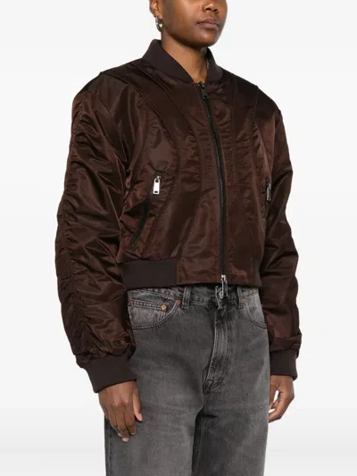 Gestuz Cropped Zip Bomber Jacket In Brown