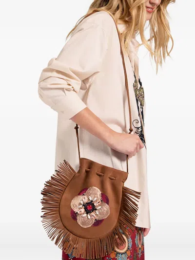 La Doublej Fringed-trim Sequin-embellished Shoulder Bag In Brown