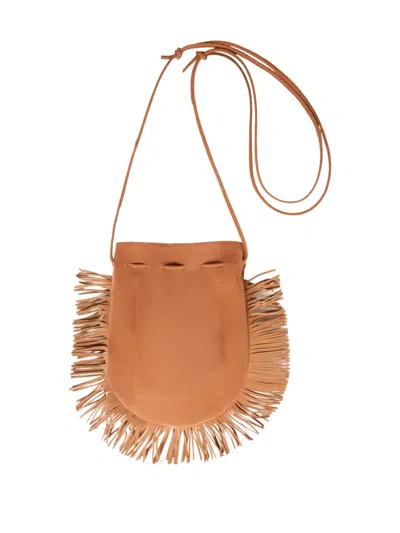 La Doublej Fringed-trim Sequin-embellished Shoulder Bag In Brown