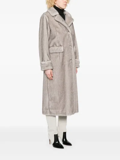 Herno Long Faux Fur Coat With Classic Collar And Button Closure In Gray