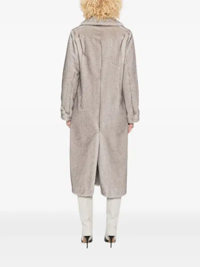 Herno Long Faux Fur Coat With Classic Collar And Button Closure In Gray