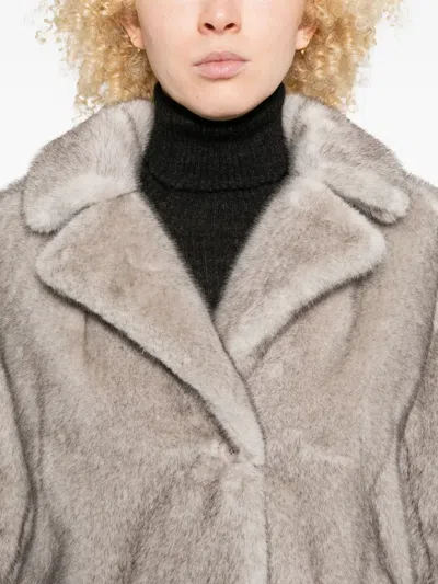 Herno Long Faux Fur Coat With Classic Collar And Button Closure In Gray