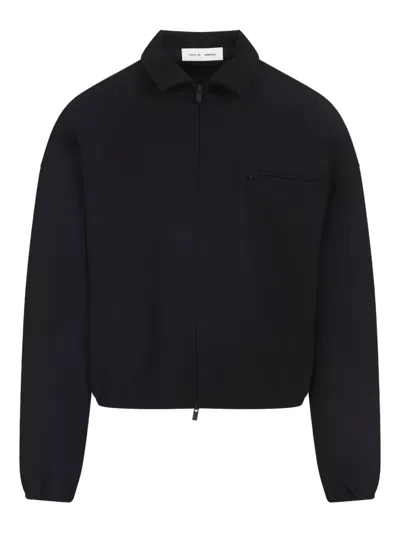 Essentials Bonded Canvas Zip-up Overshirt In Black