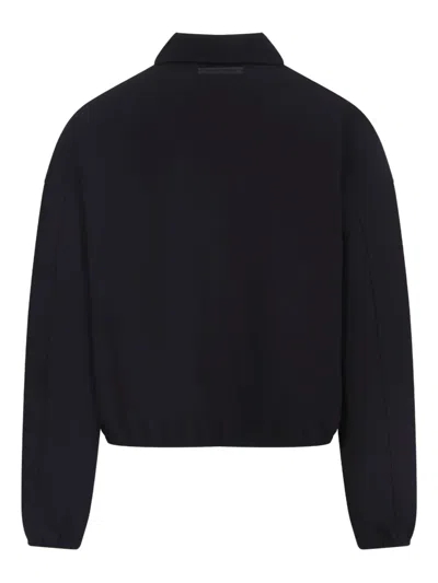 Essentials Bonded Canvas Zip-up Overshirt In Black