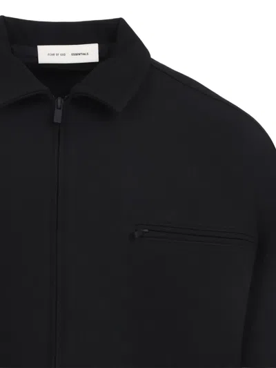 Essentials Bonded Canvas Zip-up Overshirt In Black