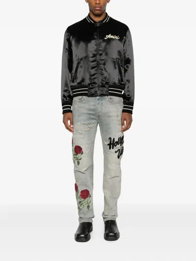 Amiri Men Black Jacket With Logo On The Front And Back In Tech Fabric Man In Black