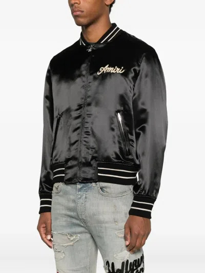 Amiri Men Black Jacket With Logo On The Front And Back In Tech Fabric Man In Black
