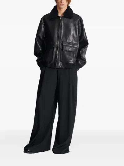 Balmain Lambskin Aviator Bomber Jacket In Black