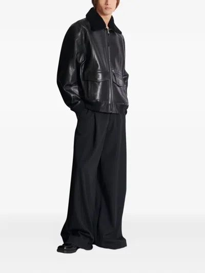 Balmain Lambskin Aviator Bomber Jacket In Black