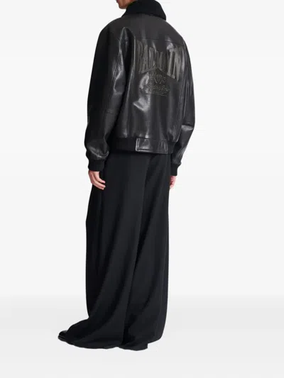 Balmain Lambskin Aviator Bomber Jacket In Black