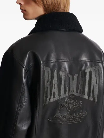 Balmain Lambskin Aviator Bomber Jacket In Black