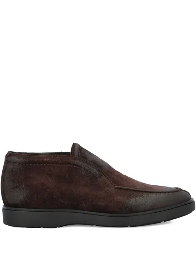 Tagliatore Round Toe Slip-on Loafers In Brown