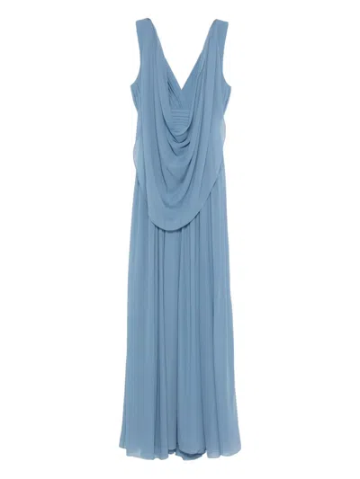 Elie Saab Draped V-neck Maxi Dress In Blue