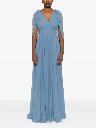 Elie Saab Draped V-neck Maxi Dress In Blue