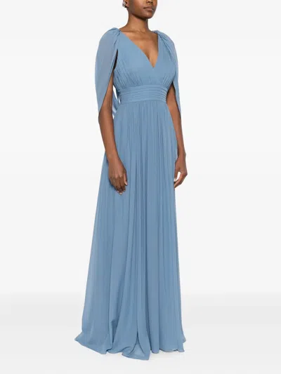 Elie Saab Draped V-neck Maxi Dress In Blue