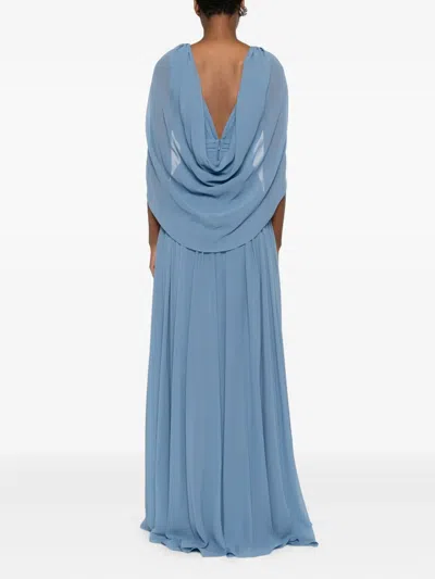 Elie Saab Draped V-neck Maxi Dress In Blue
