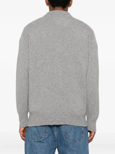 Amaranto Fine Knit Pullover With Classic Polo Collar And Button Placket In Gray