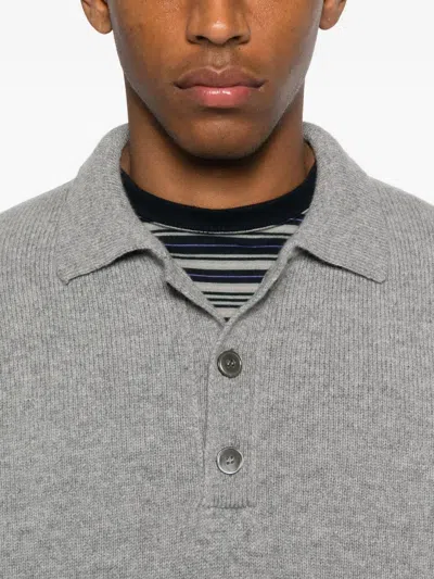 Amaranto Fine Knit Pullover With Classic Polo Collar And Button Placket In Gray