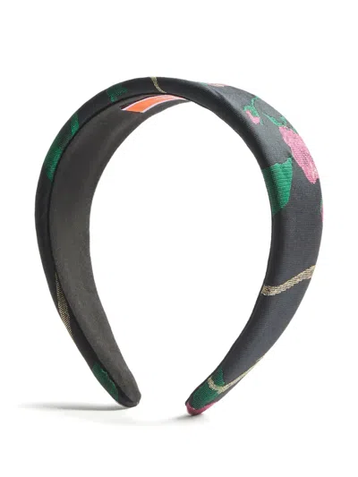 La Doublej Floral-jacquard Flat Headband In Black