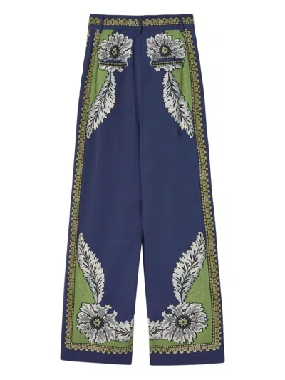 La Doublej Brooklyn Floral-print Pleated Trousers In Blue