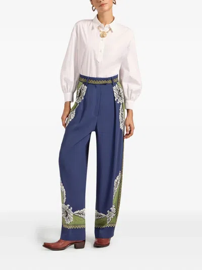 La Doublej Brooklyn Floral-print Pleated Trousers In Blue