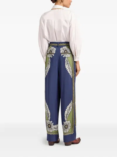 La Doublej Brooklyn Floral-print Pleated Trousers In Blue