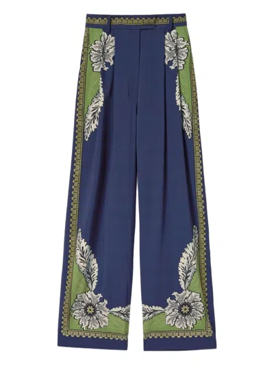 La Doublej Brooklyn Floral-print Pleated Trousers In Blue