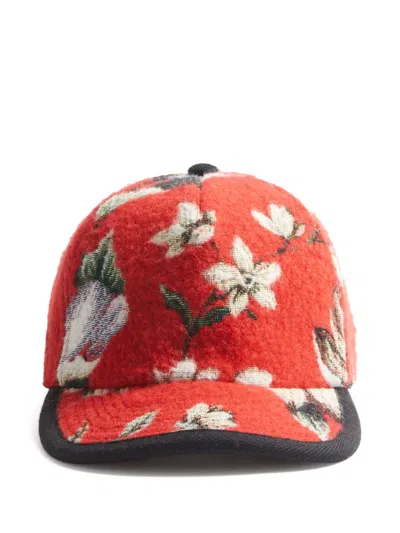 La Doublej Floral Baseball Cap In Red