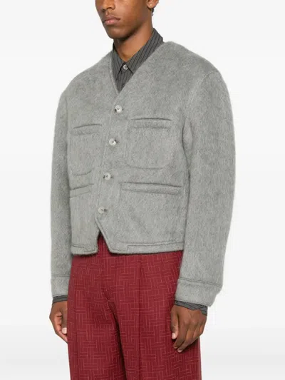 Kenzo Buttoned Patch-pocket Jacket In Gray