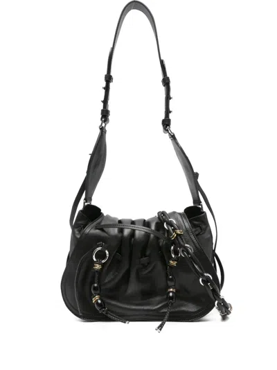 Isabel Marant Bolton Embellished Tasseled Textured-leather Shoulder Bag In Black