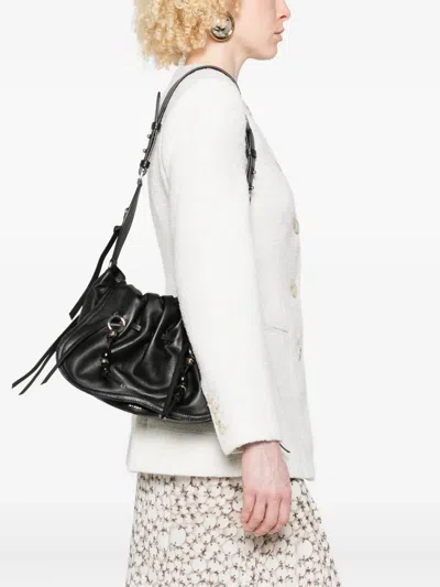 Isabel Marant Bolton Embellished Tasseled Textured-leather Shoulder Bag In Black